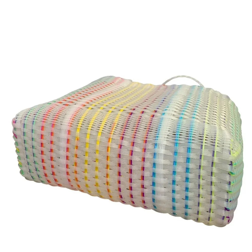 Squeeze De Citron Woven Tote Bag With Rainbow Stripes & Pom-Pom Keychain - Picture 7 of 7